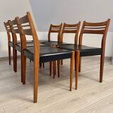 Lot 6 Scandinavian chairs year 60/70 beech and imitation leather