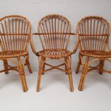 Bamboo table with extensions, 3 chairs and 3 stools from the 60s