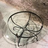 Table base wrought iron and brass, bevelled glass tray, 1980s