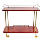 Superbe grand chariot de service en peau de chèvre rouge Aldo Tura des années 1960 | Fabriqué en Italie