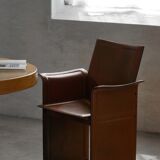 Ensemble de 4 fauteuils en cuir marron/rouge, Tito Agnoli, moderne italien, années 1970