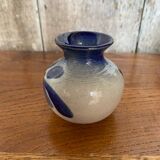Ancien vase alsace anne ehret grès gris bleu décor fleurs vintage