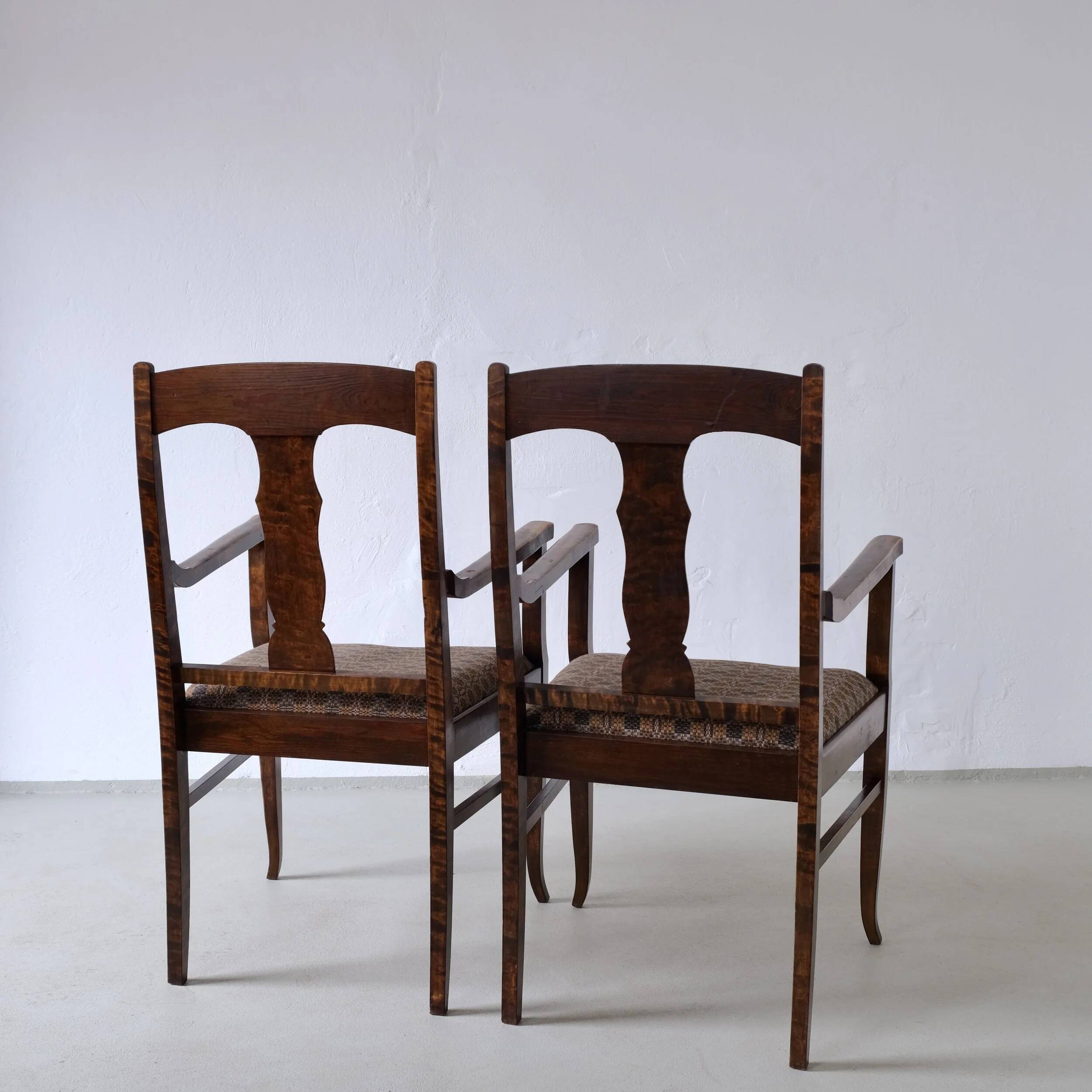 Biedermeier satin birch armchairs | Sweden | set of 2