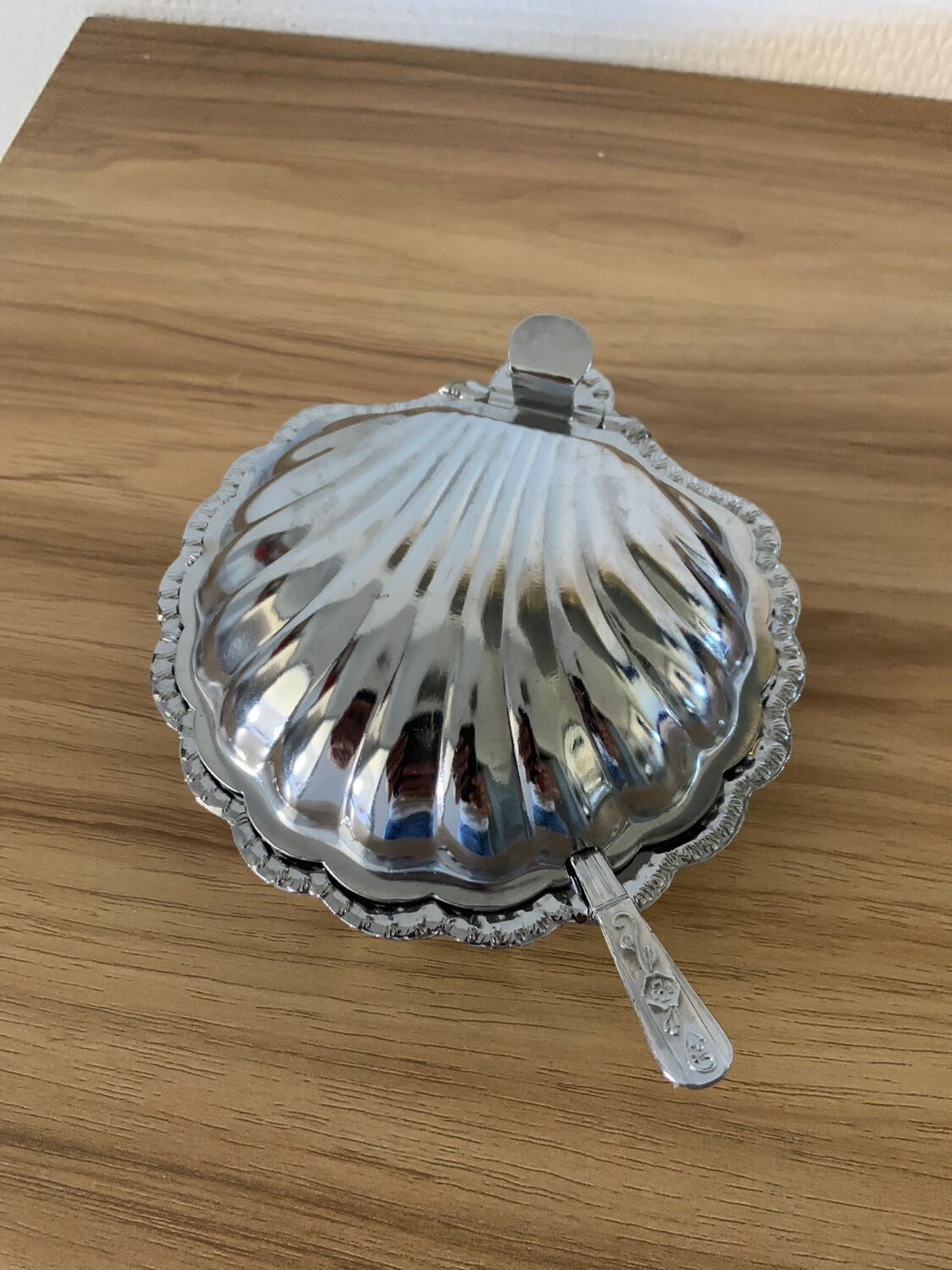 Old chrome shell butter dish