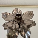 Silver metal flower ashtray candle holder