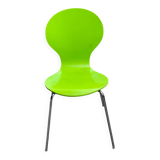 Fluorescent green Scandinavian chair in curved wood and steel
