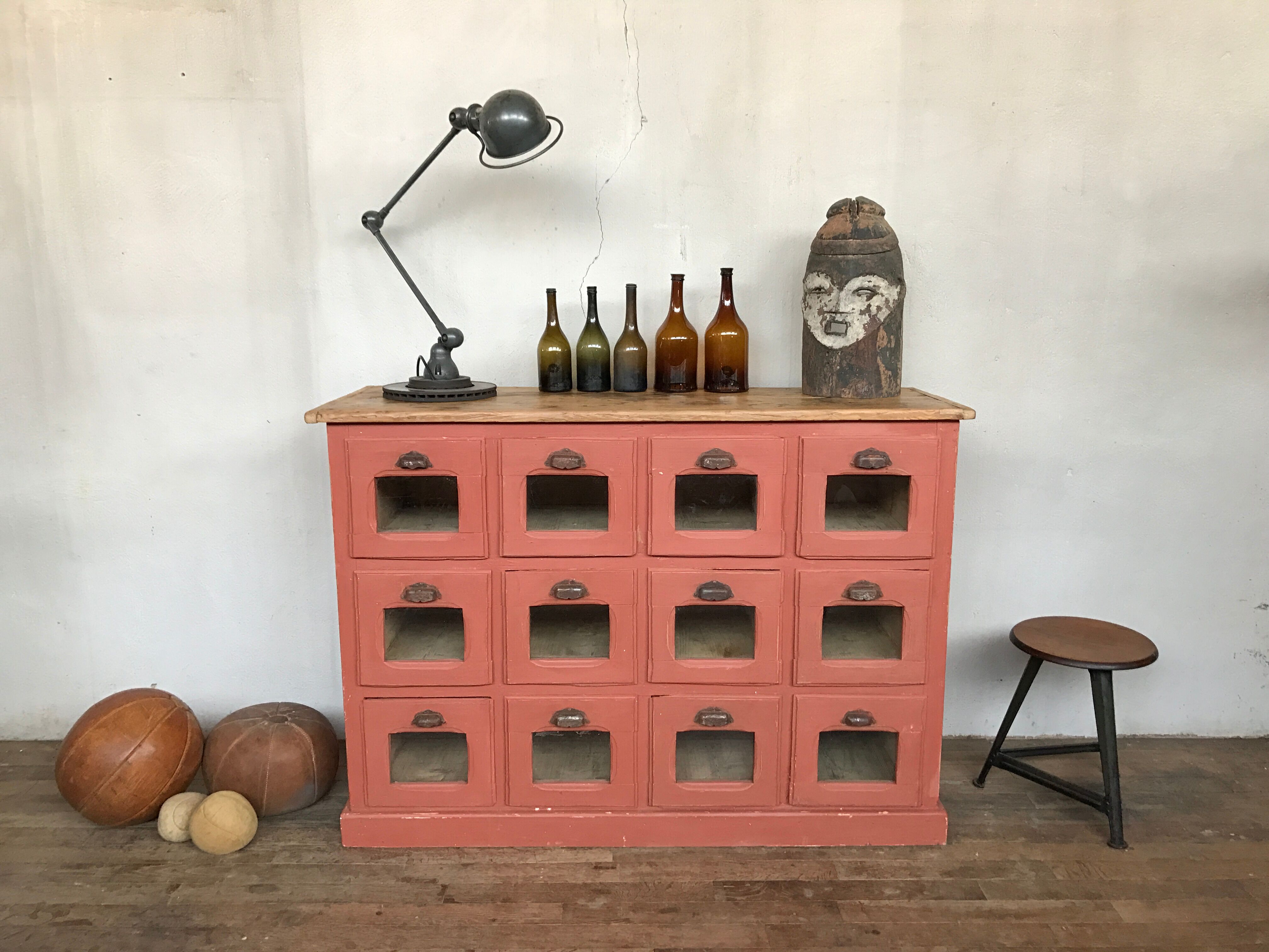 Former craft furniture with seed grocery drawers early 20th patinated