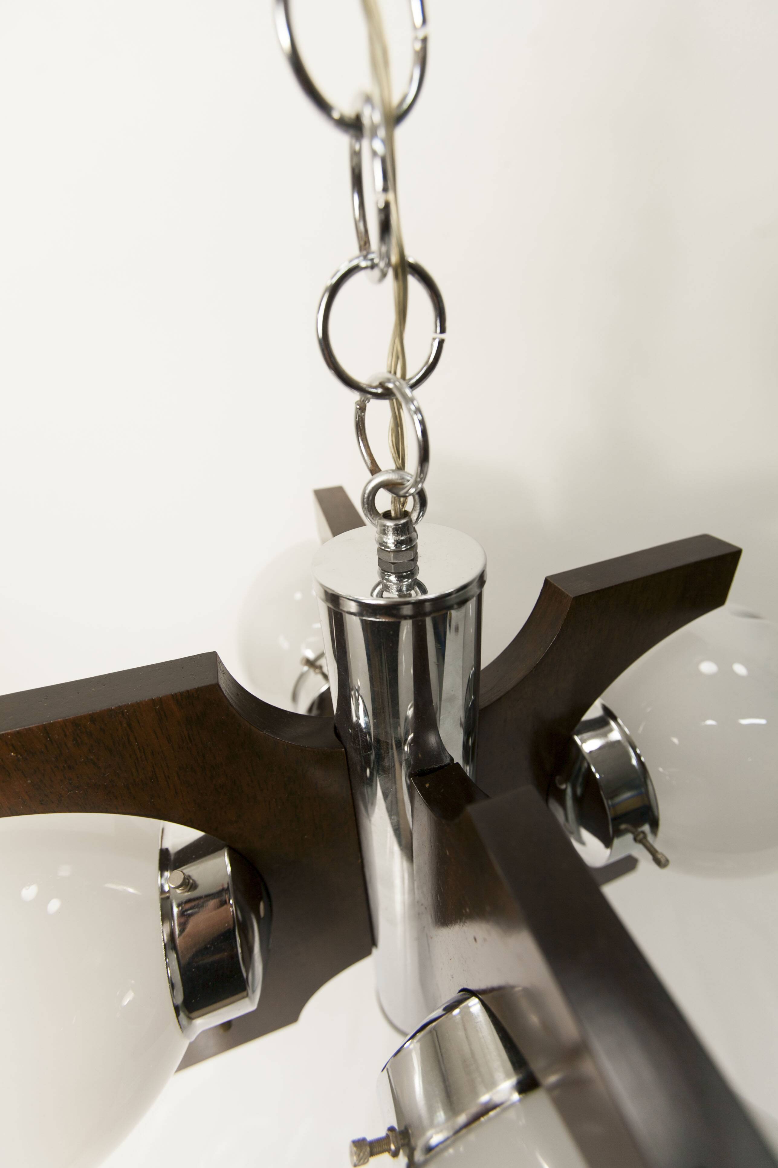 Mazzega Murano chandelier with 4 balls and teak, 1960