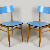 Vintage blue Formica & wood chairs, 1960s, set of 2