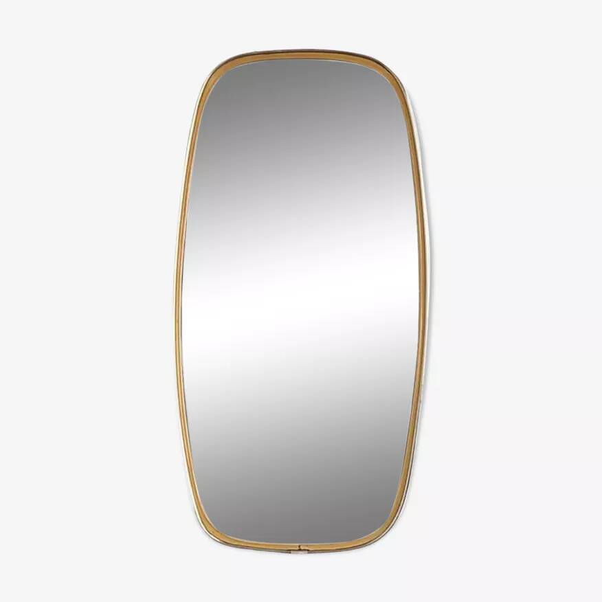 Rearview mirror and free form from the 50s - 60s on gold frame