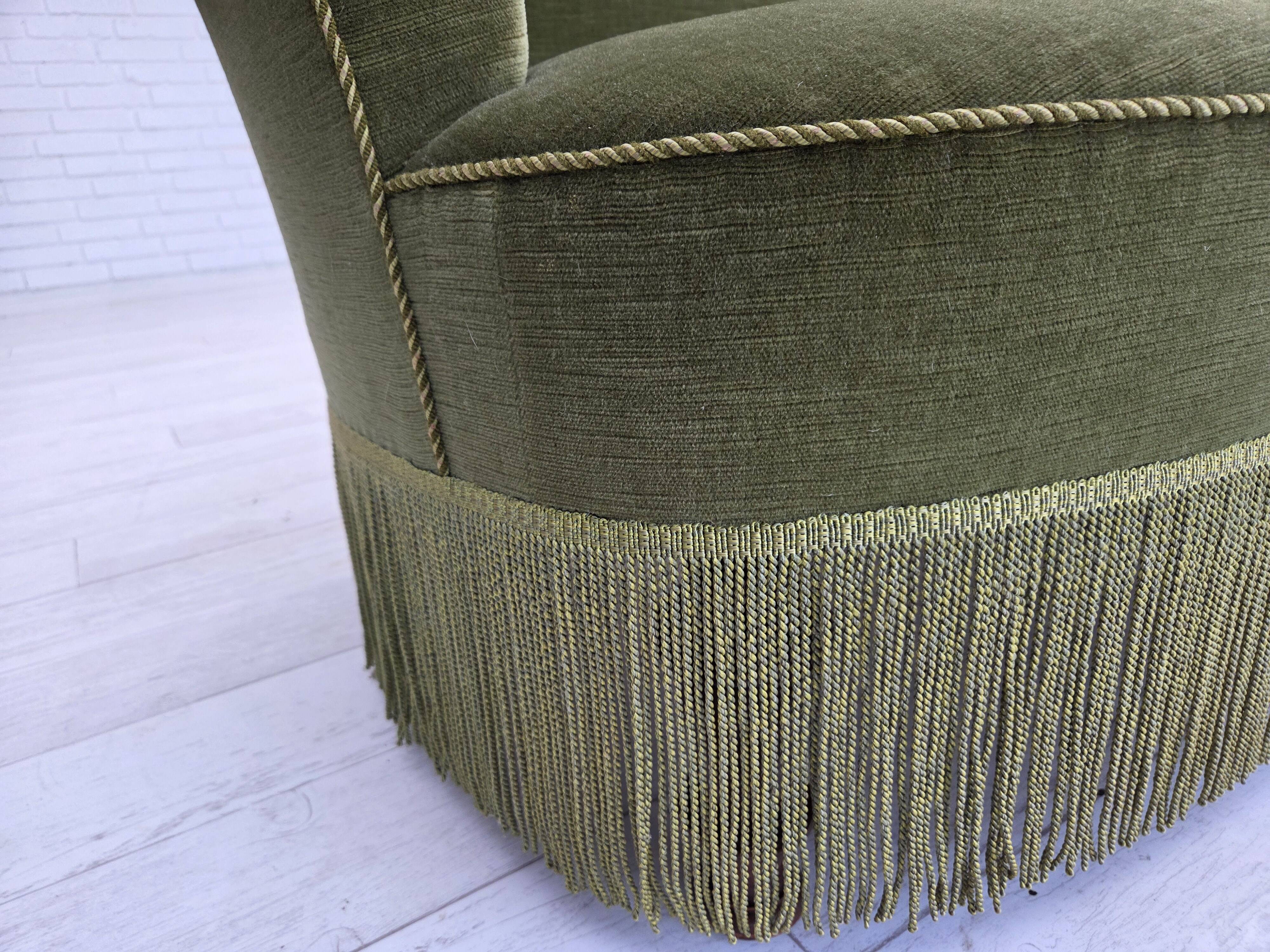 1960s, Danish 2-seater sofa, green furniture velour, beech wood.