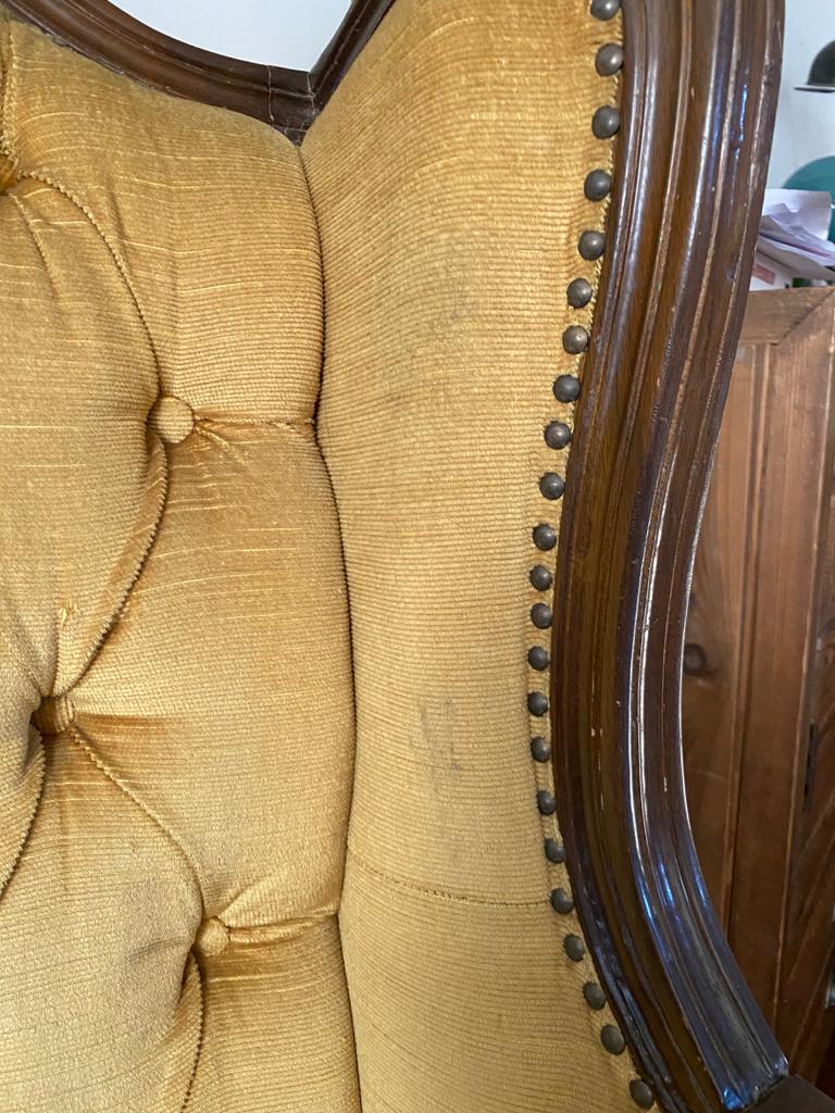 Shepherdess armchair velvet yellow mustard padded vintage