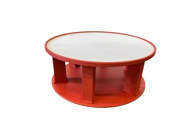 Grande table basse ronde vintage XL orange en bois / table basse