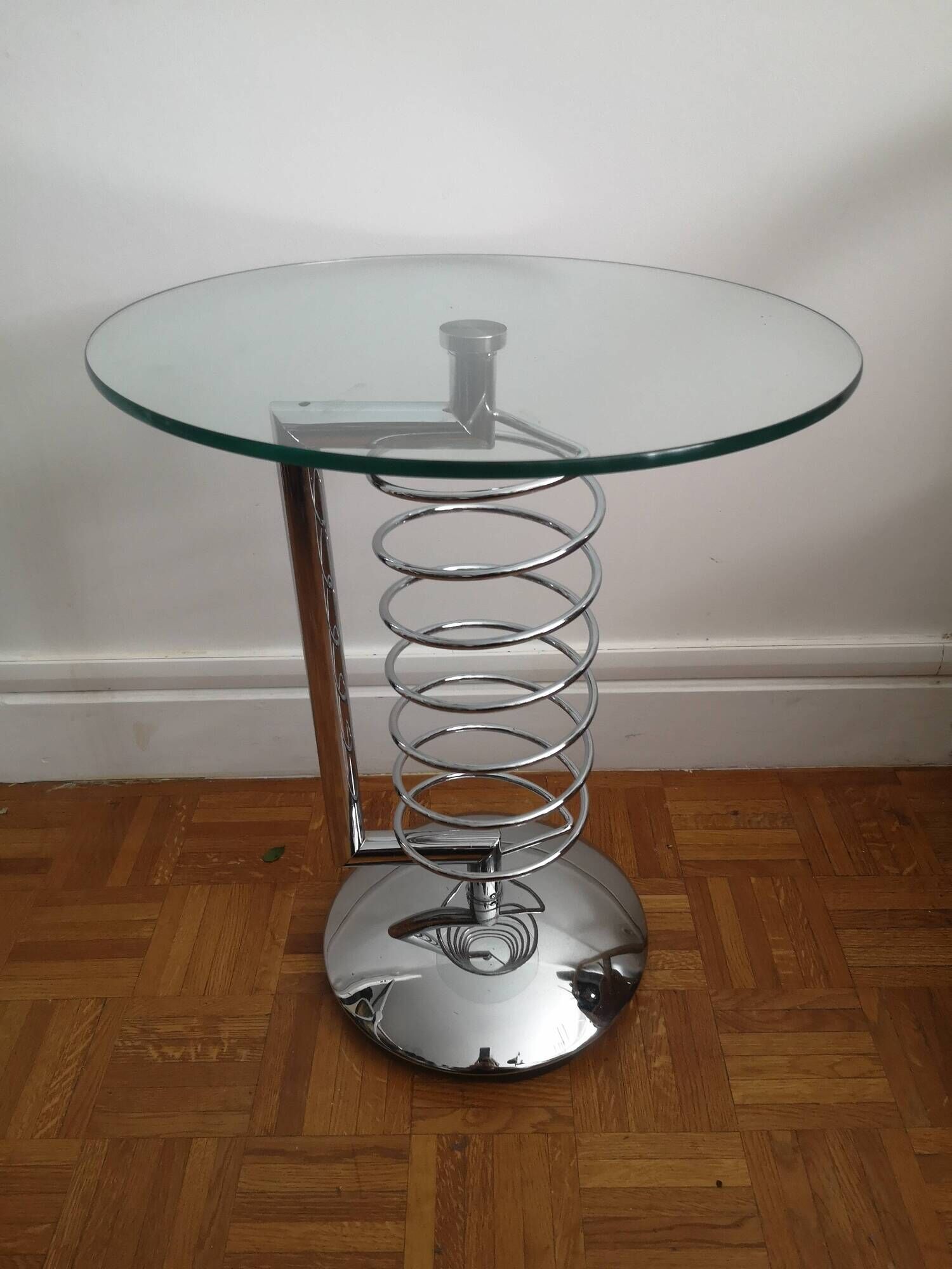 Table d'appoint chrome et verre vintage design space age