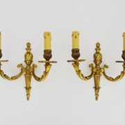 Old pair of bronze double-light wall sconces. 60s