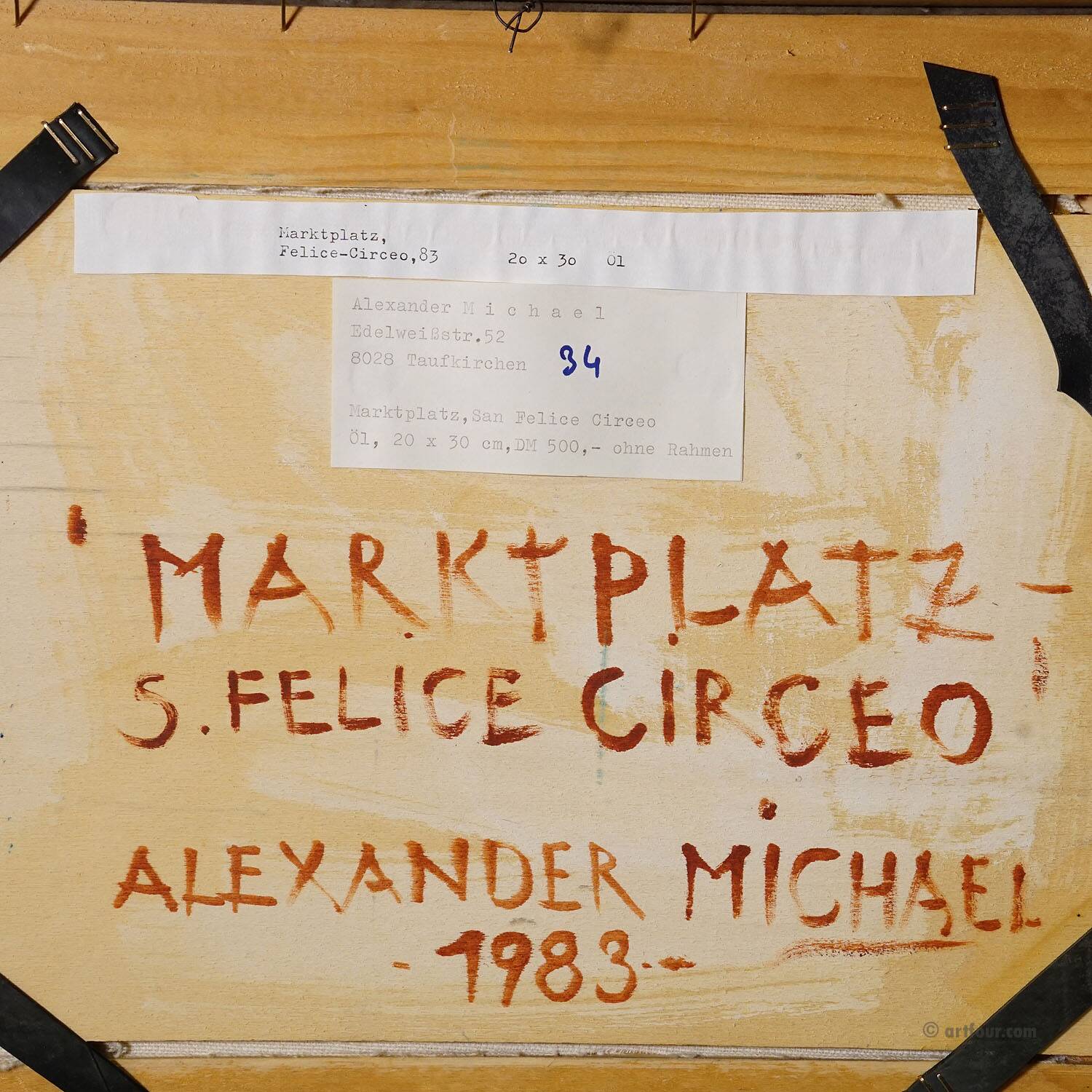 Oil painting by Alexander Michael from the market of S. Felice Circeo, 1983.