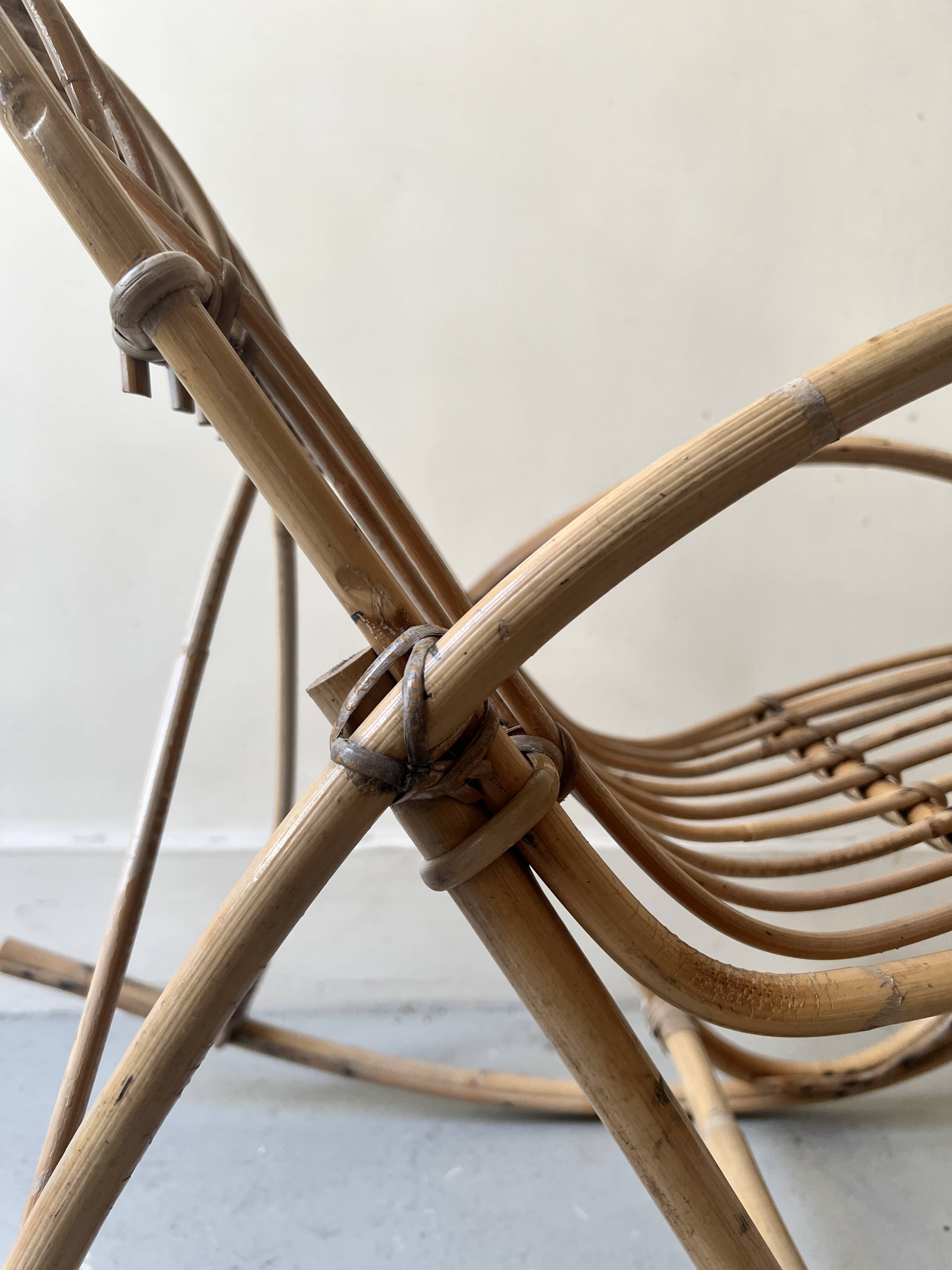 Child's rocking chair in rattan/bamboo, France 1950.