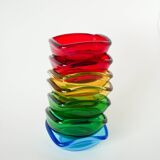 Pair of green colored glass storage compartments, in the Murano style, 1970