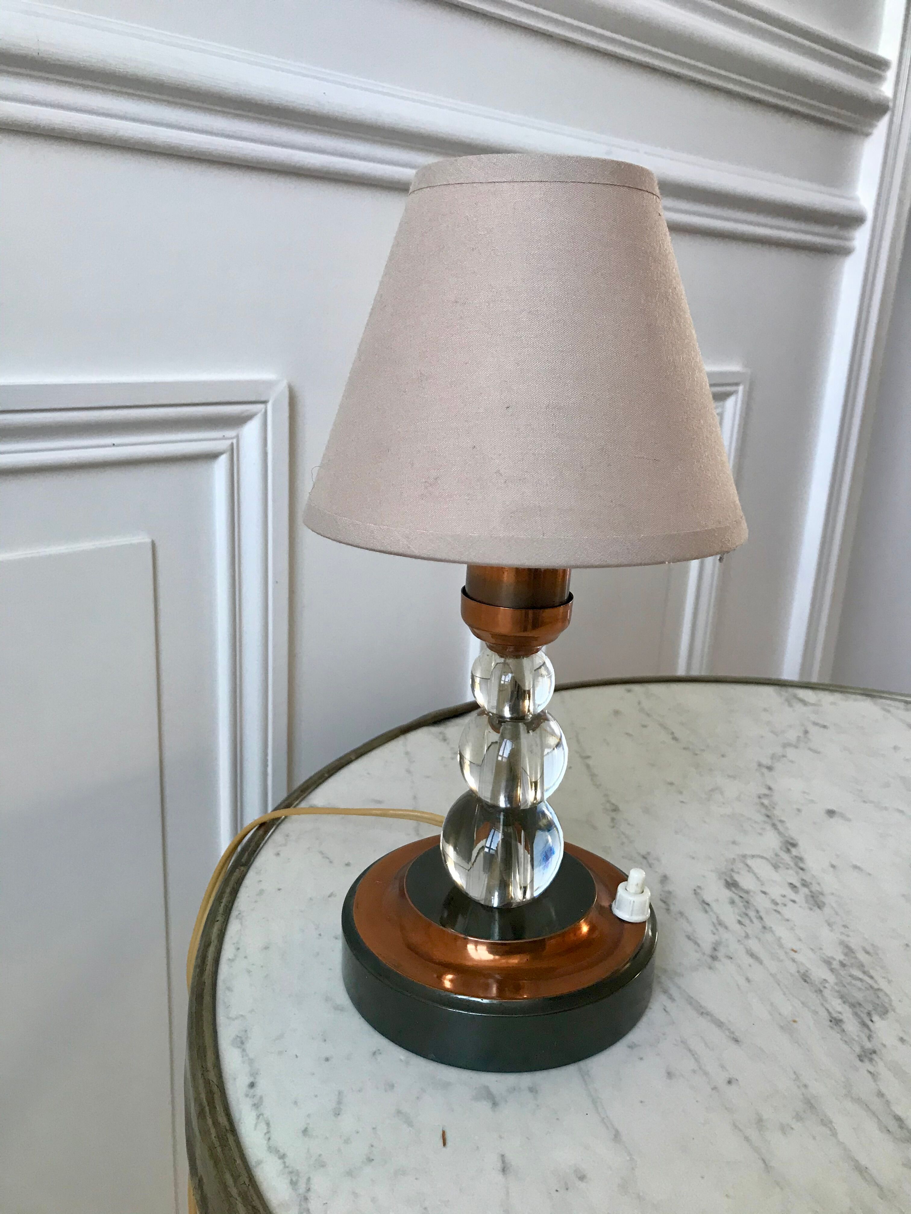 Lampe à poser en cuivre et verre art déco années 30