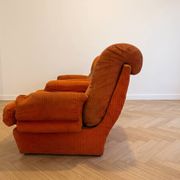 Pair of orange corduroy armchairs, 1970s