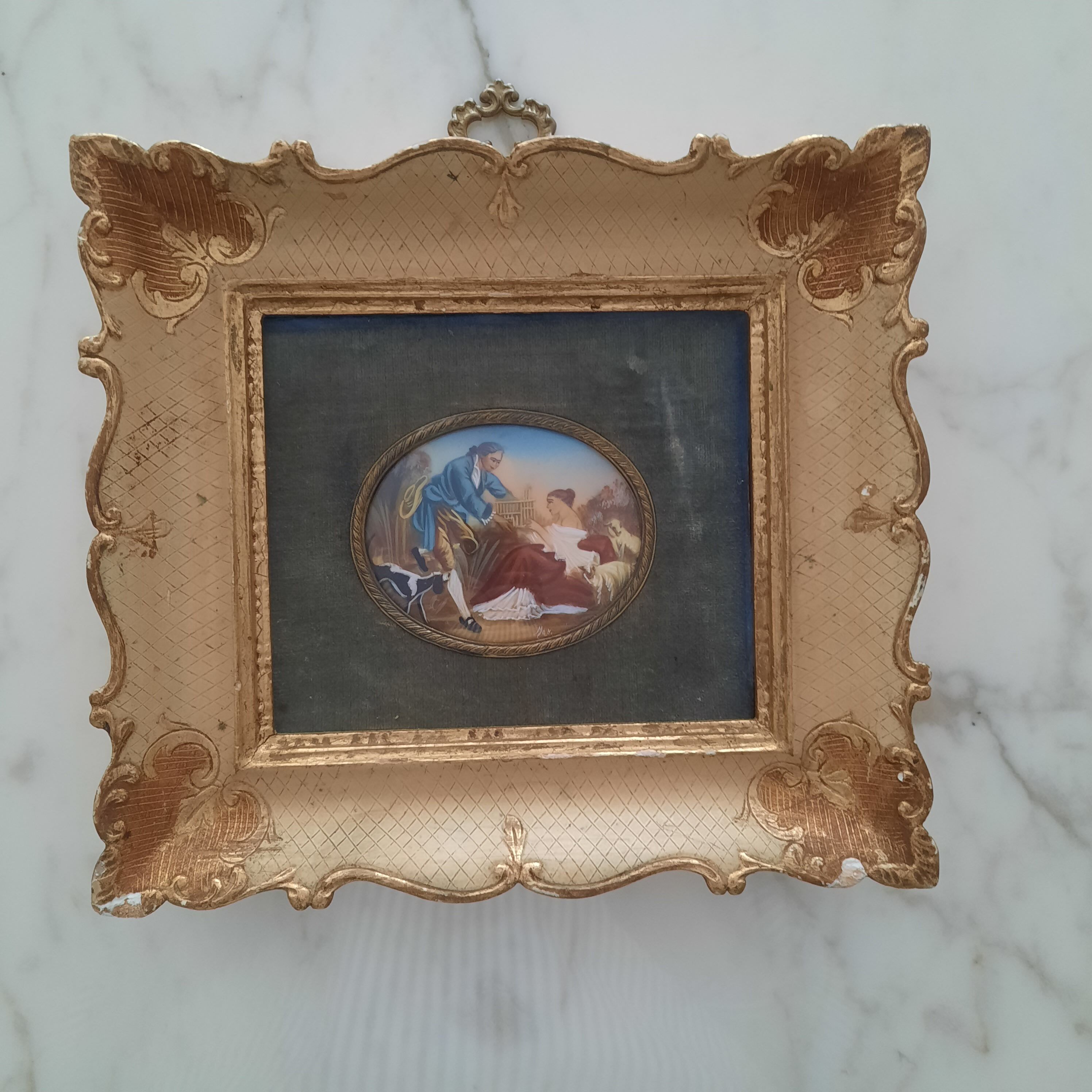 Enamel painting/under glass - Old - Signed