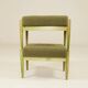 Set of two vintage-style footstools, green wood and bouclé upholstery