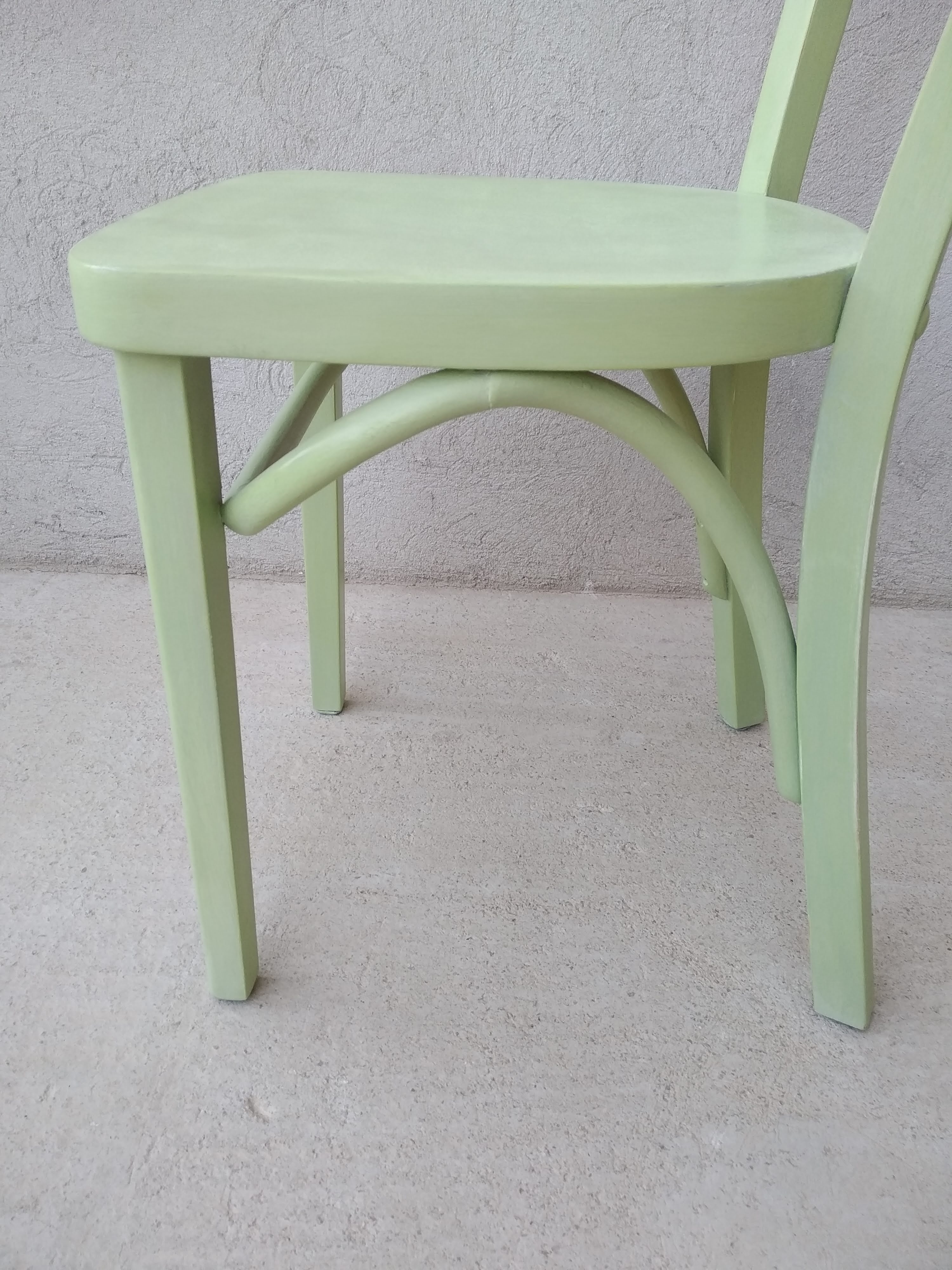 Old bistro chair green curved wood