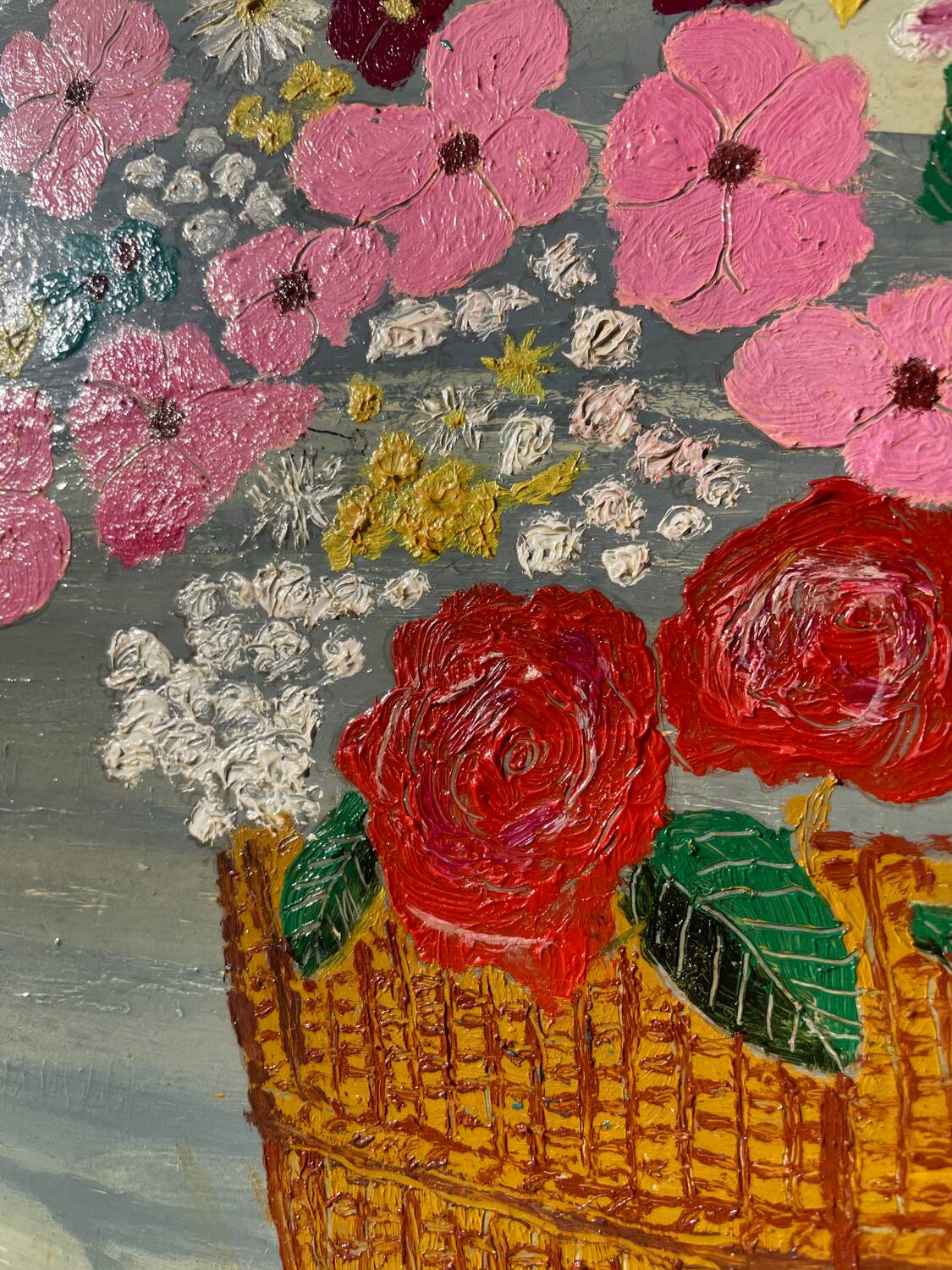 Peinture bouquet de fleurs tableau naïf