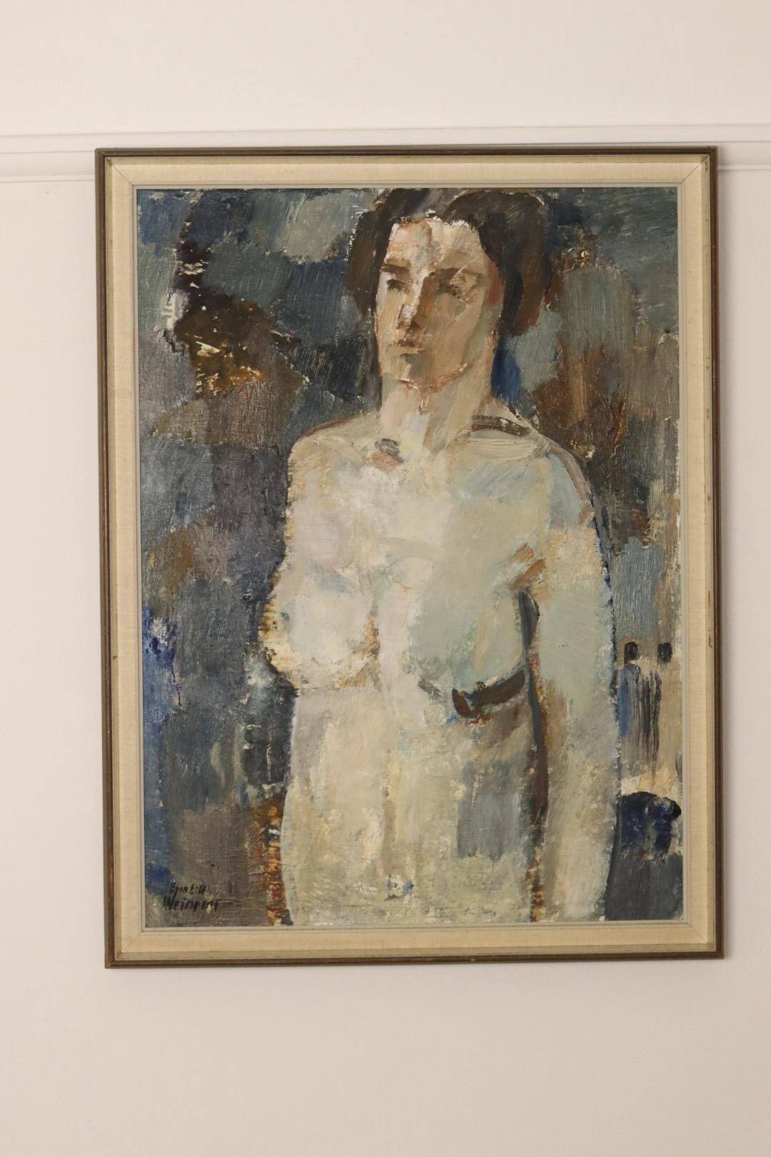 Large Swedish Mid-Century Oil On Canvas Painting" Nude Study " by Egon E:son Weinemo