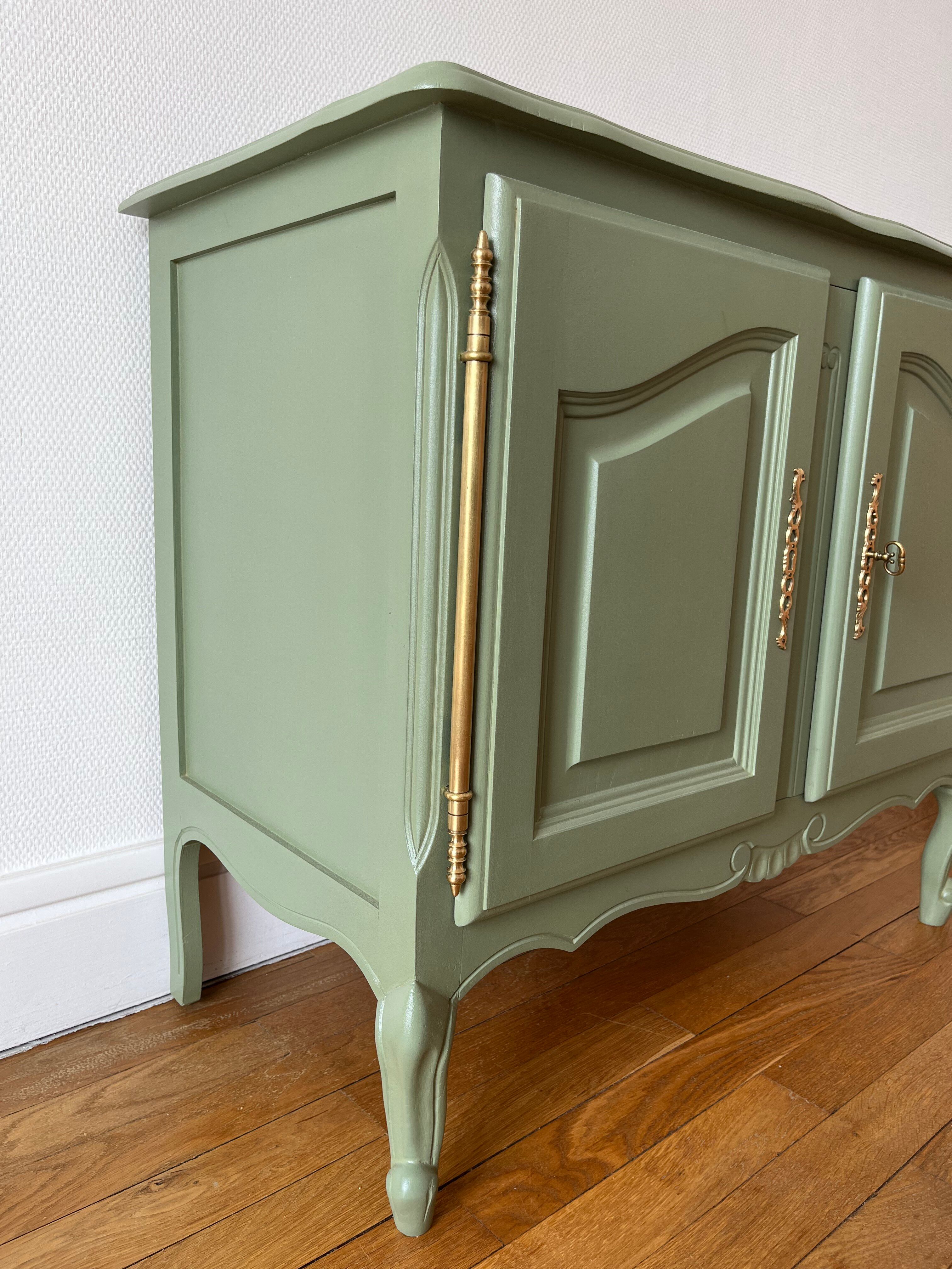 Louis XV style buffet — sage green, brass, cabriole legs