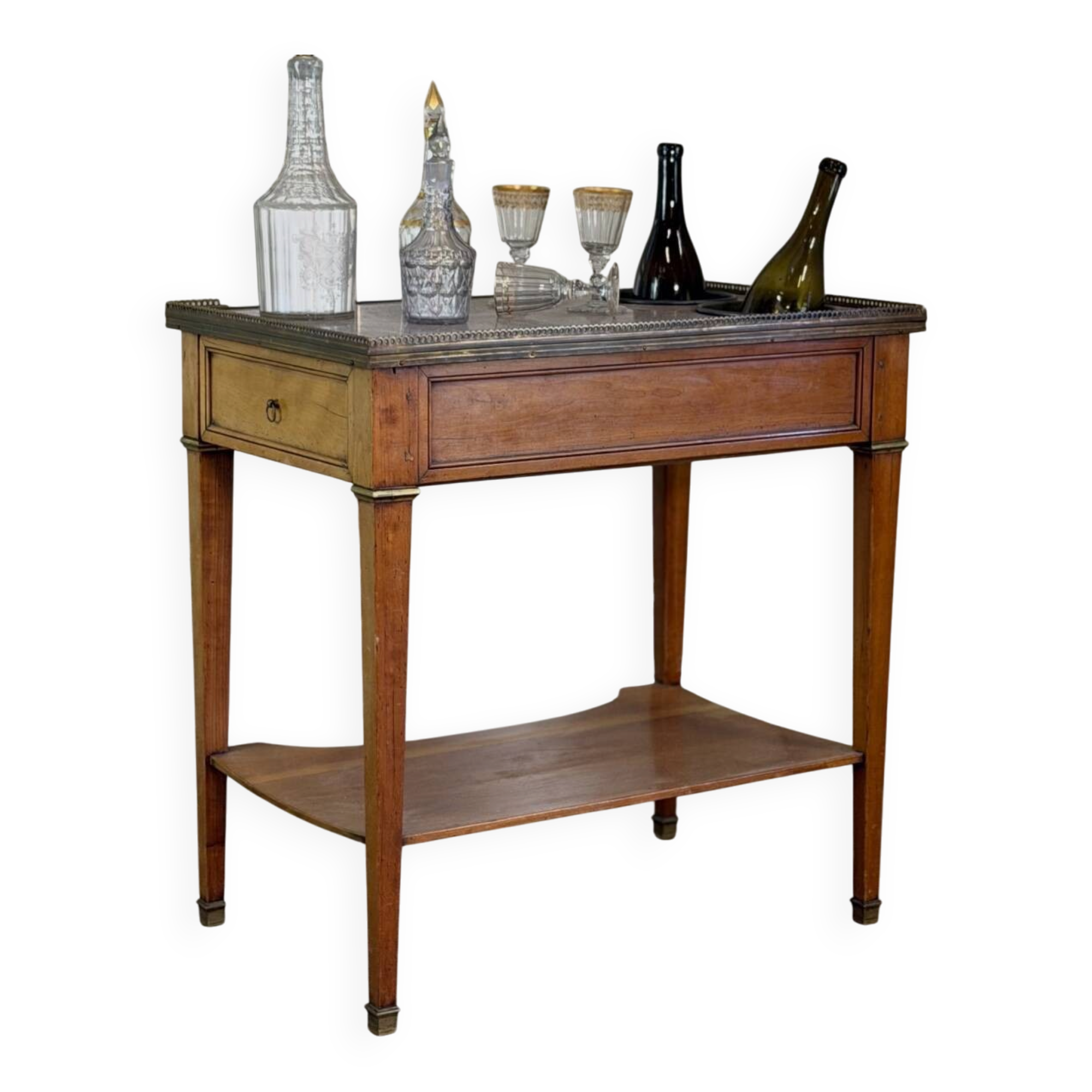 Louis XVI refreshment table in mahogany, brass and marble, 18th century.