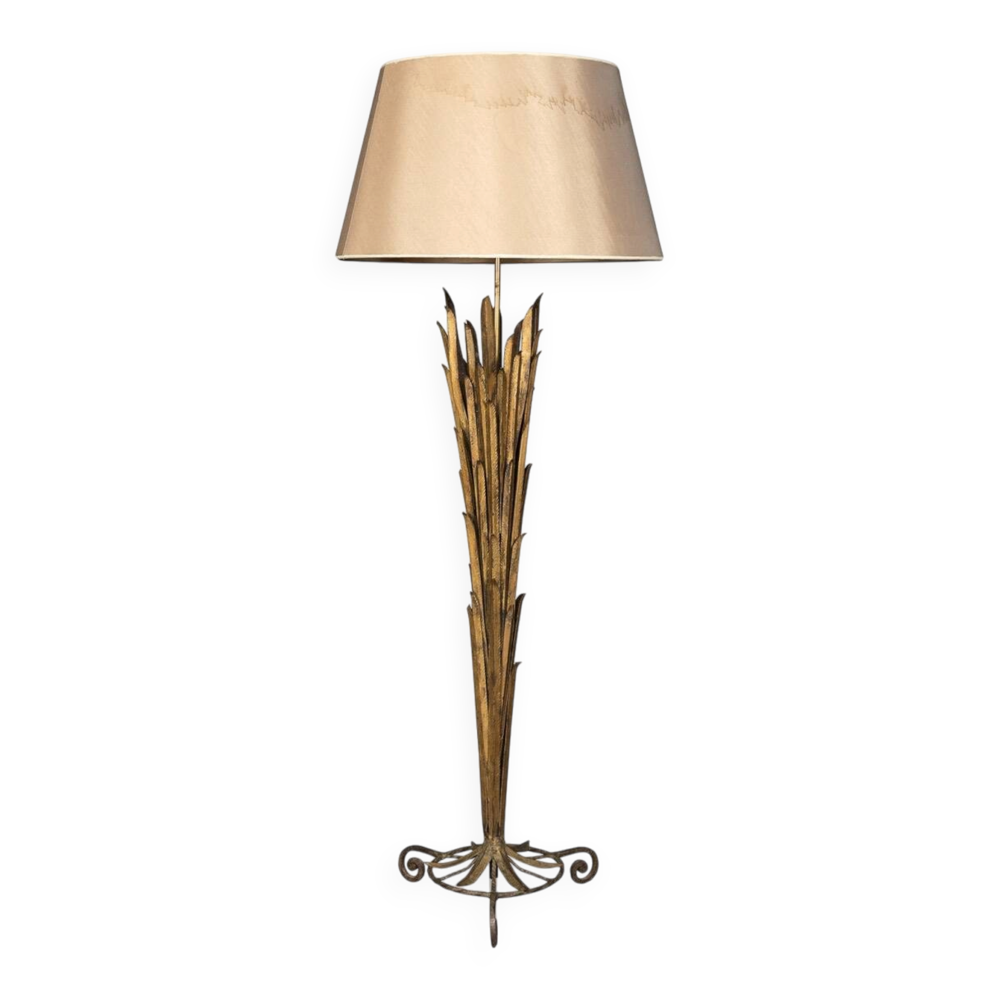 A french gilt wrought iron floor lamp, attributed to maison bagues c.1970