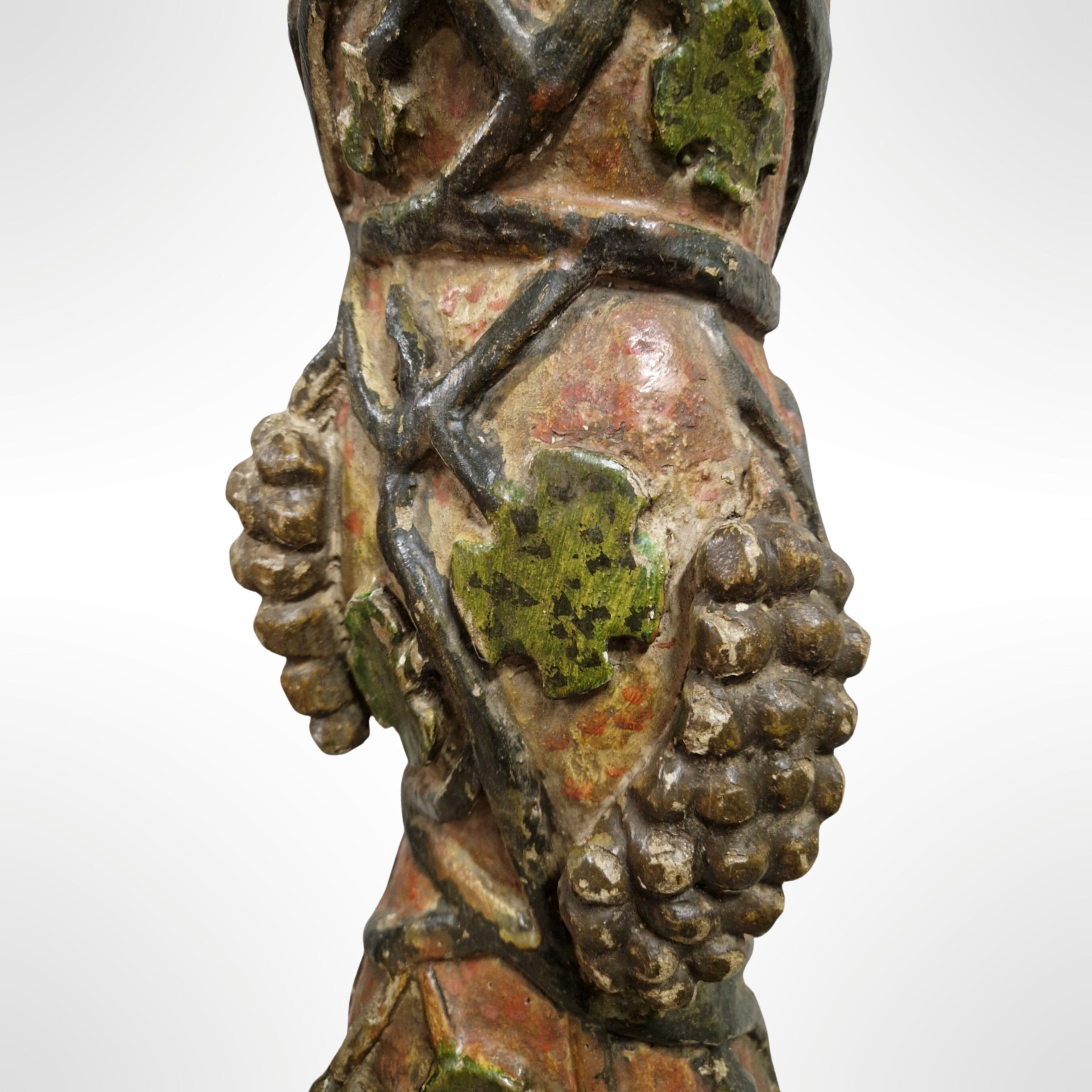Carved wood column with grape decor, France 1900s