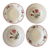 Set of 4 mismatched deep plates in antique earthenware • Floral decoration
