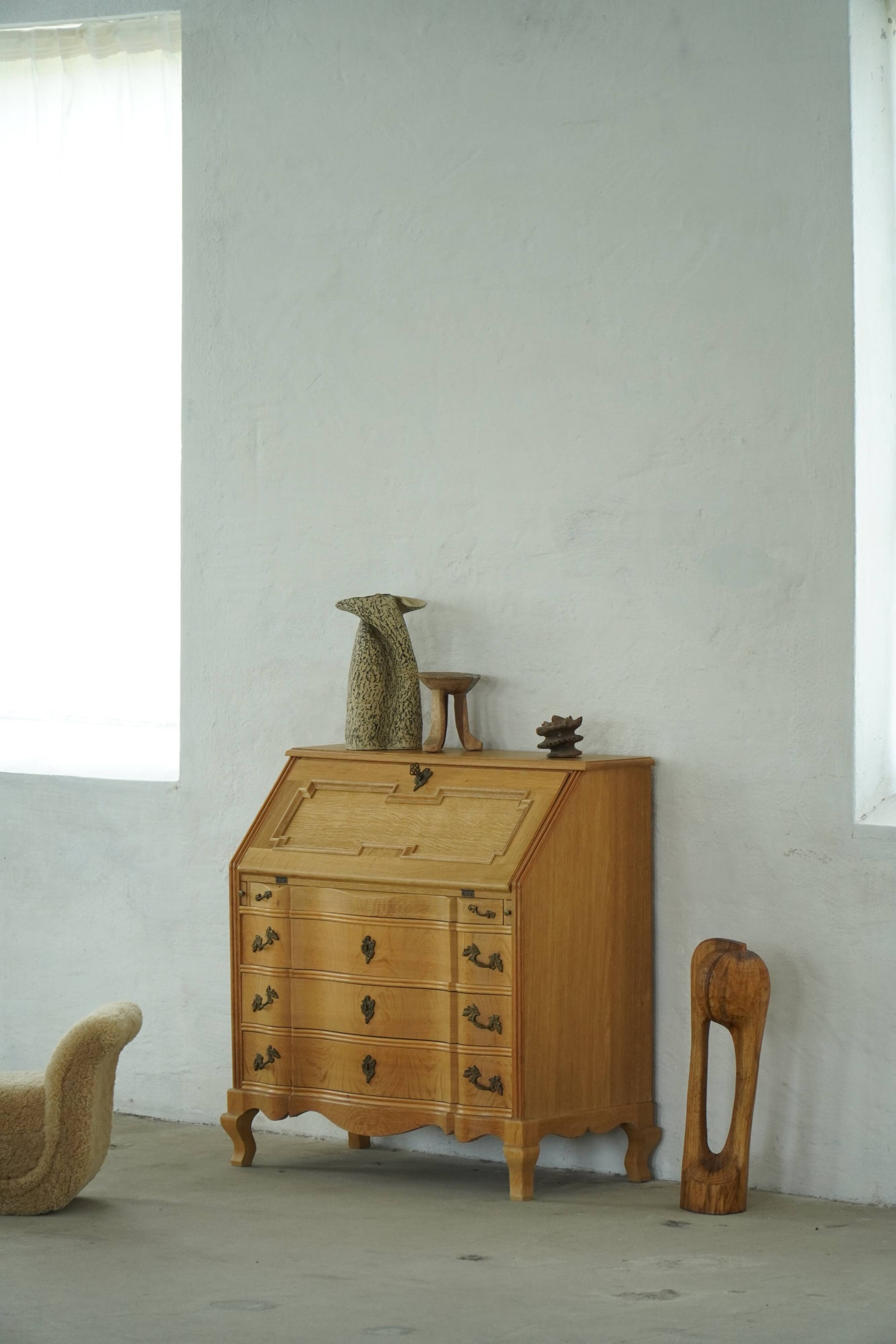 Modern Danish oak secretary with drop-down front, mid-20th century, 1960s.