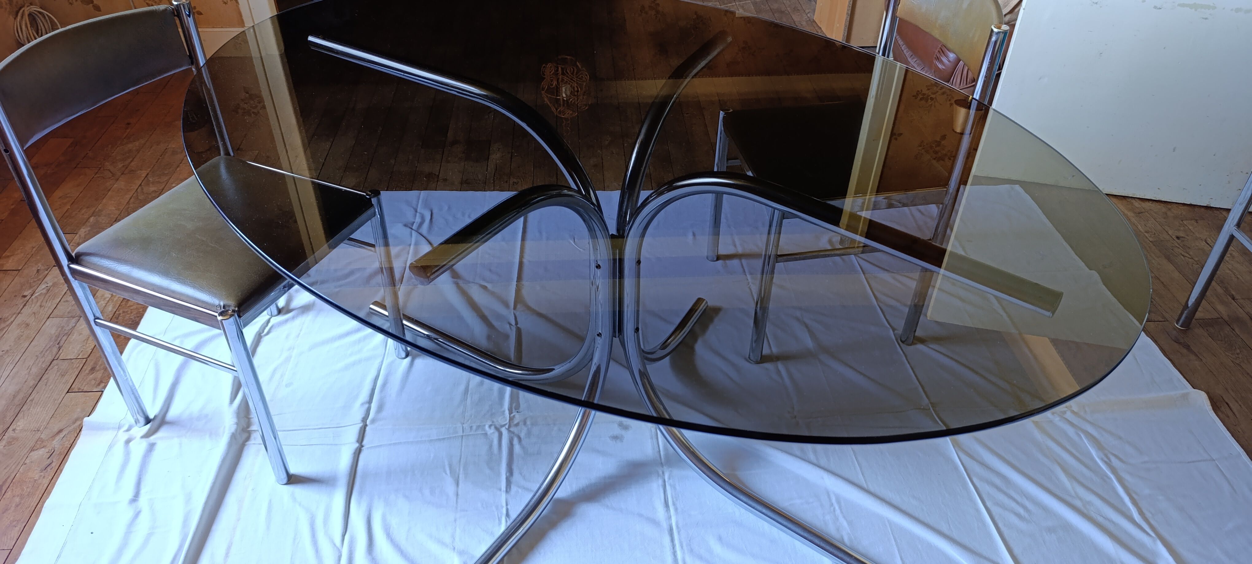 Vintage smoked glass Space Age dining table