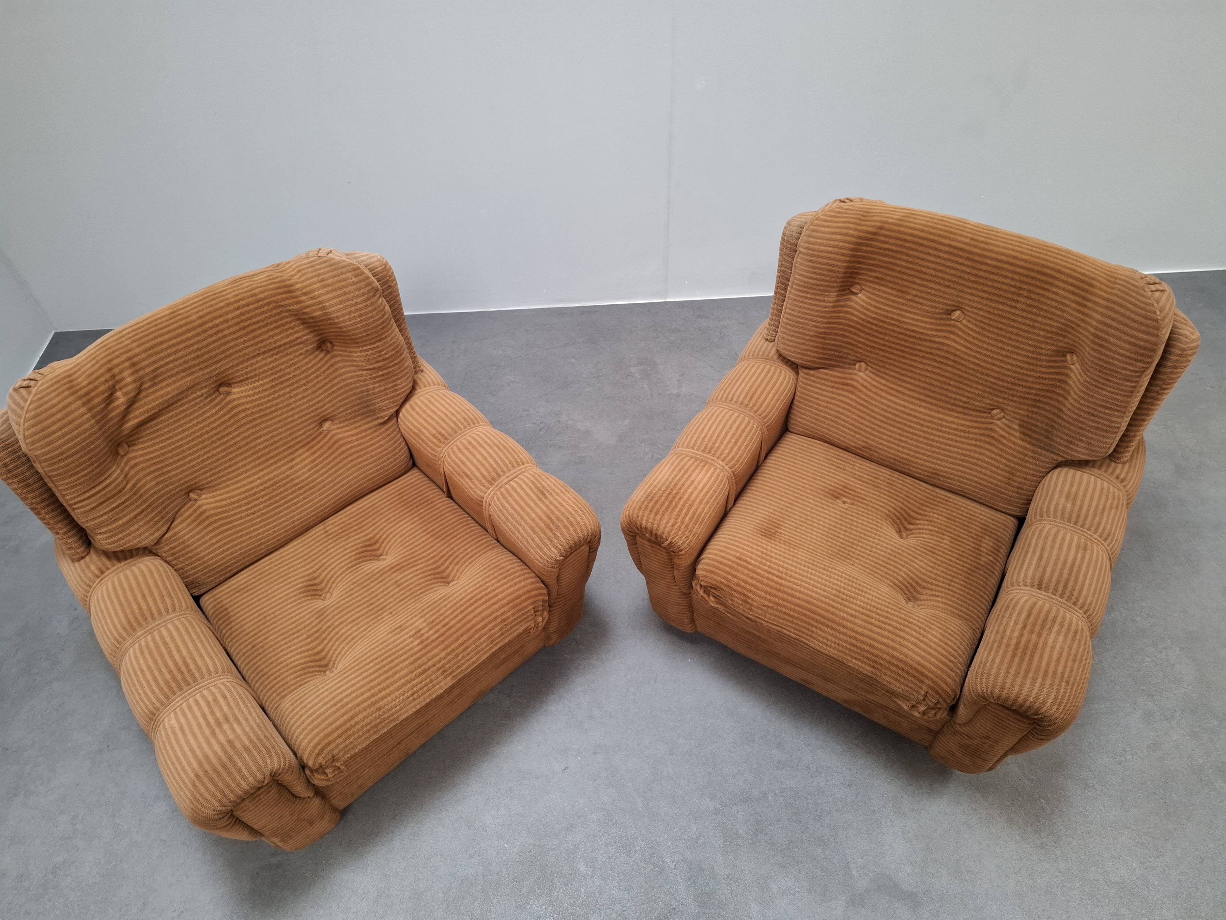 Pair of Czech TON Armchairs, 1985, Mid-Century Upholstered Lounge Chairs