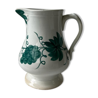 Pitcher Creil and Montereau nineteenth hand-painted decoration of turquoise vine