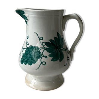 Pichet Creil et Montereau XIXe décor peint à la main de vigne turquoise