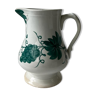 Pitcher Creil and Montereau nineteenth hand-painted decoration of turquoise vine