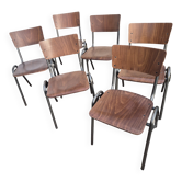 set of 6 vintage design chairs in wood and metal