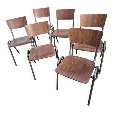 set of 6 vintage design chairs in wood and metal