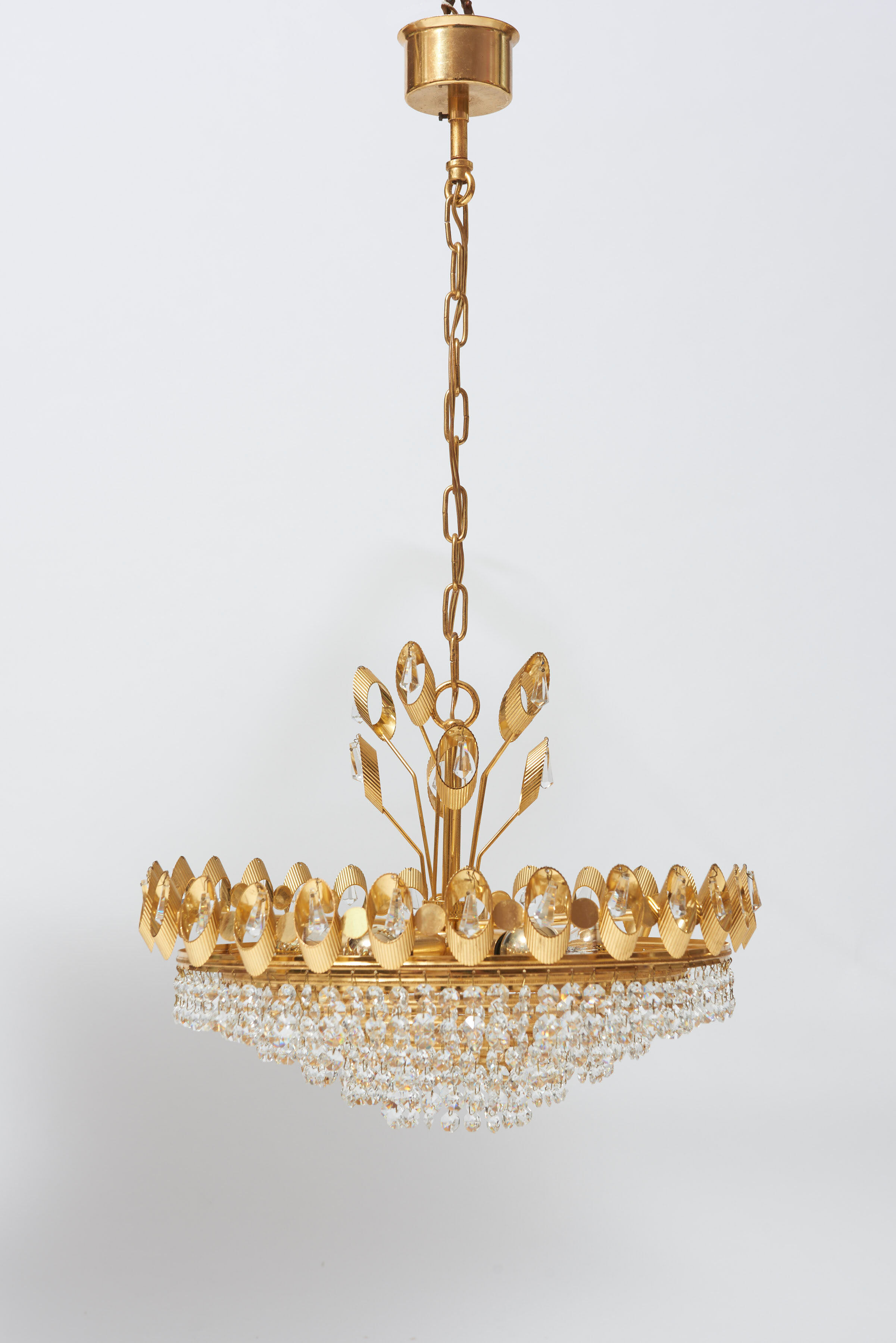 Hollywood Regency style brass and crystal chandelier by Palwa