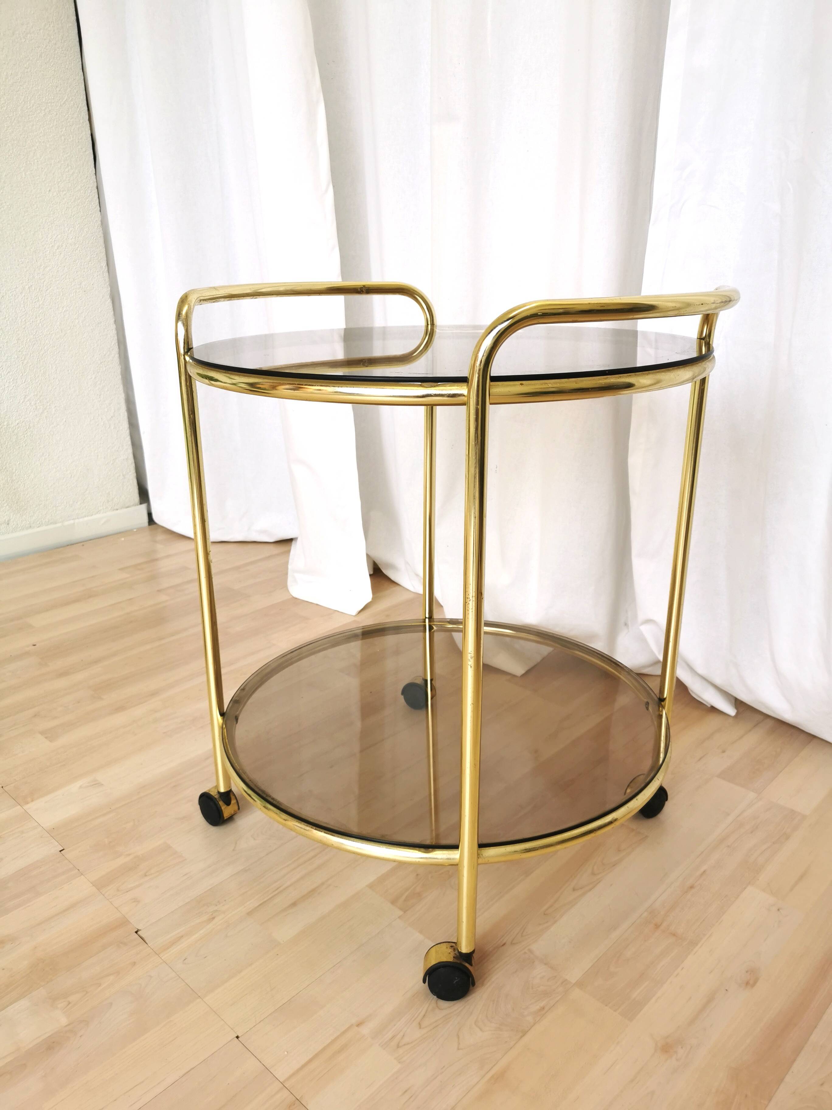 Vintage Smoked Glass Serving Trolley: 1970s Mid-Century Modern Bar Cart