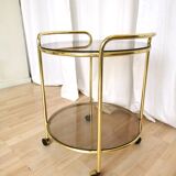 Vintage Smoked Glass Serving Trolley: 1970s Mid-Century Modern Bar Cart