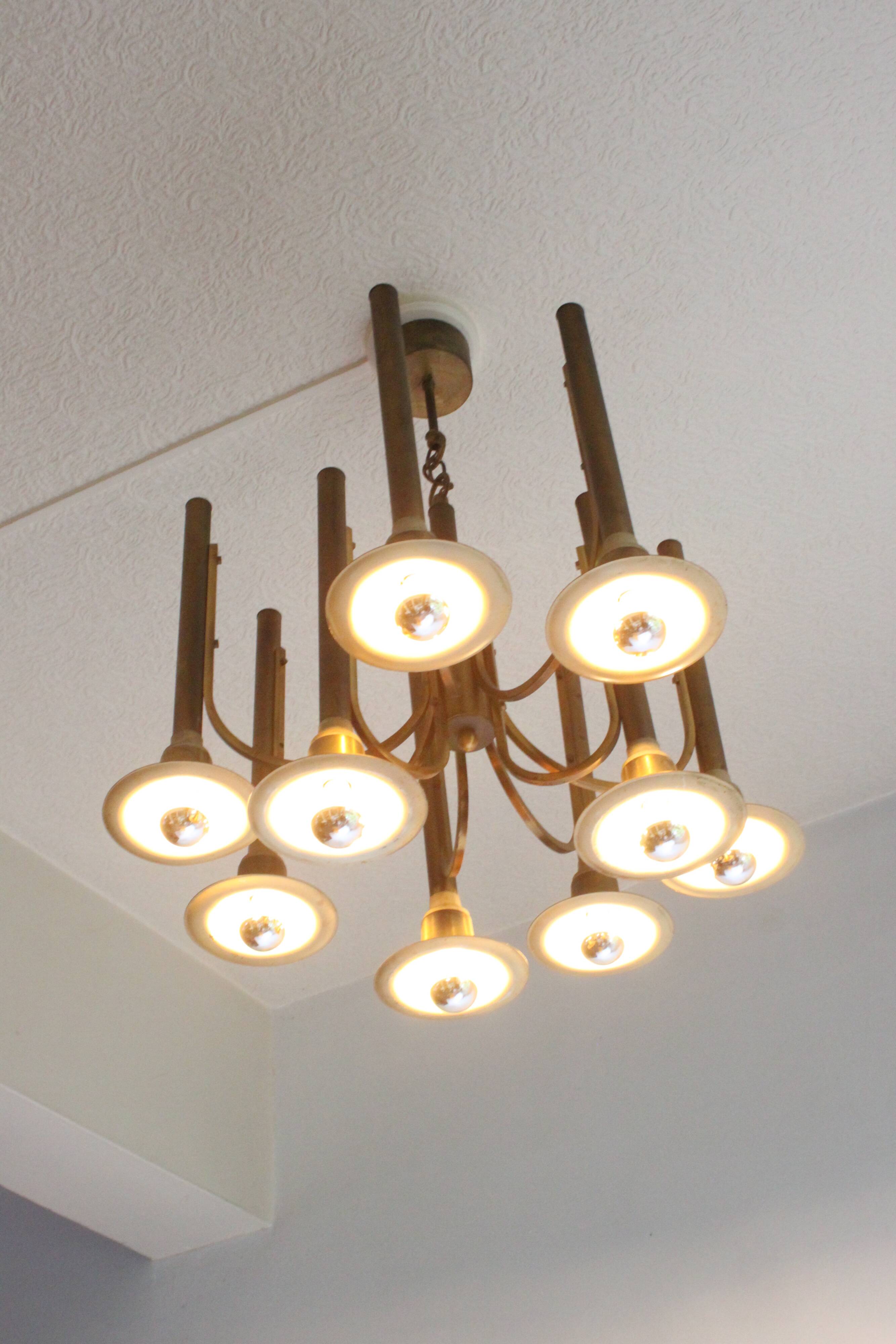Brass trumpet chandelier, 1970s