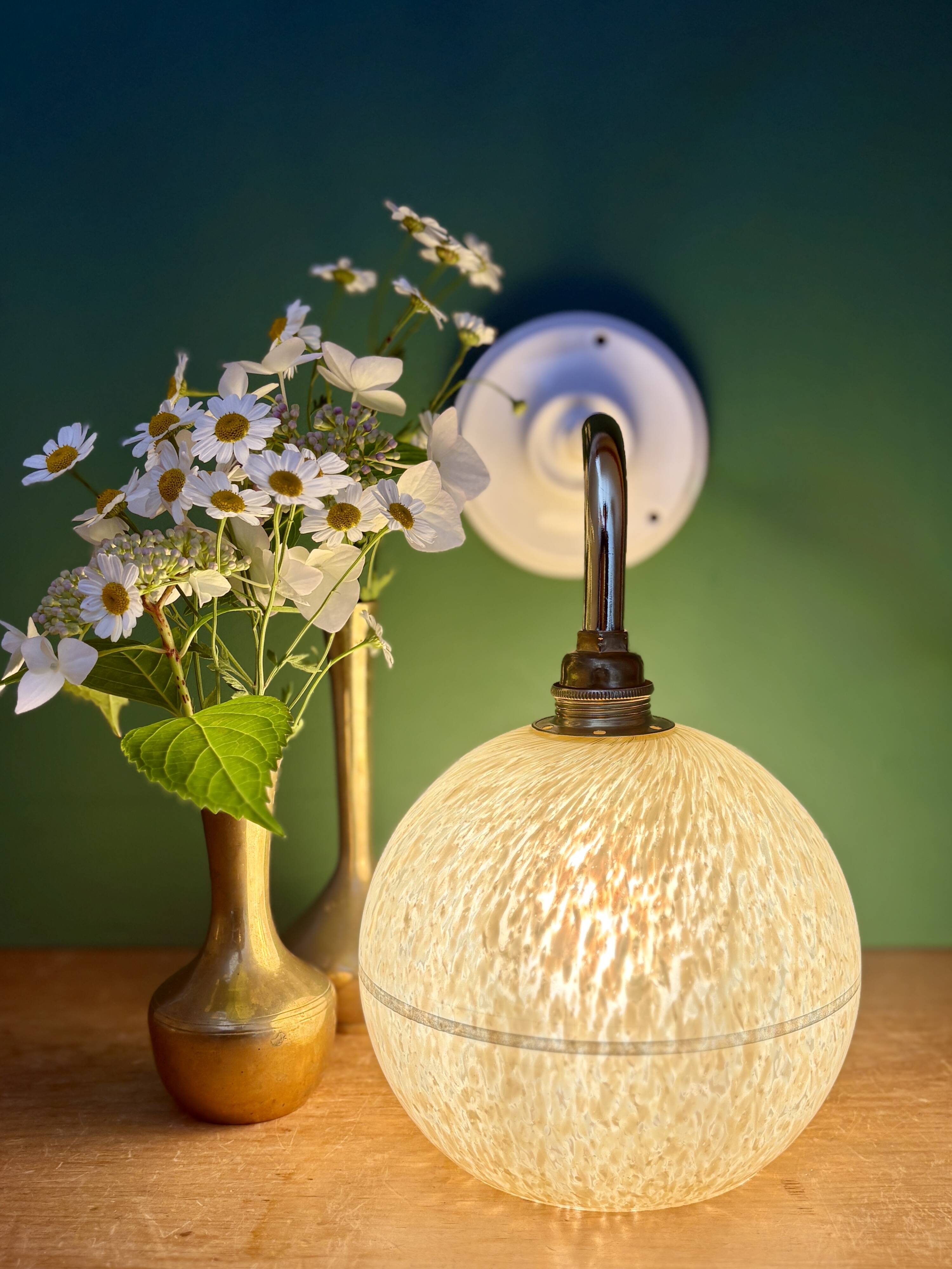 Vintage glass globe wall light in yellow and silver from Clichy.