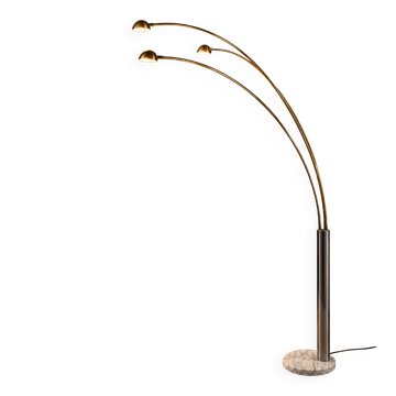Three-arc floor lamp brass marble Italy circa 1980