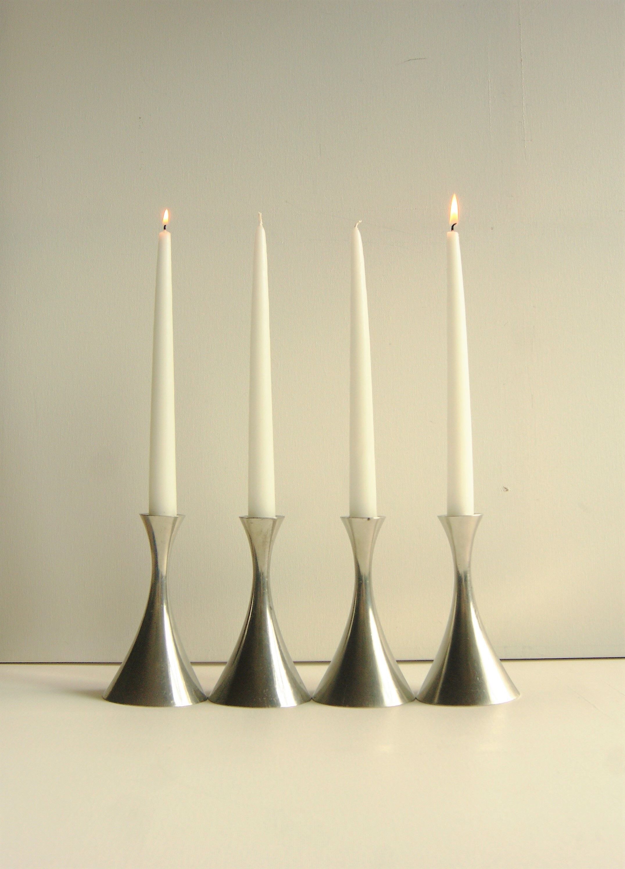 Set of 4 Art Deco candle holders by Just Andersen from the 1940s - fine elegant minimalist design.