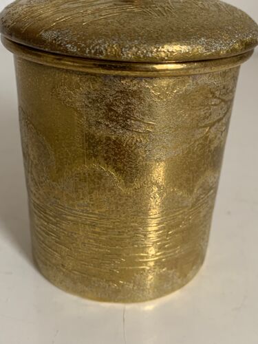 Pot à tabac vintage 1960 tabatière laiton ciselé cuivre - 10 x 7 cm